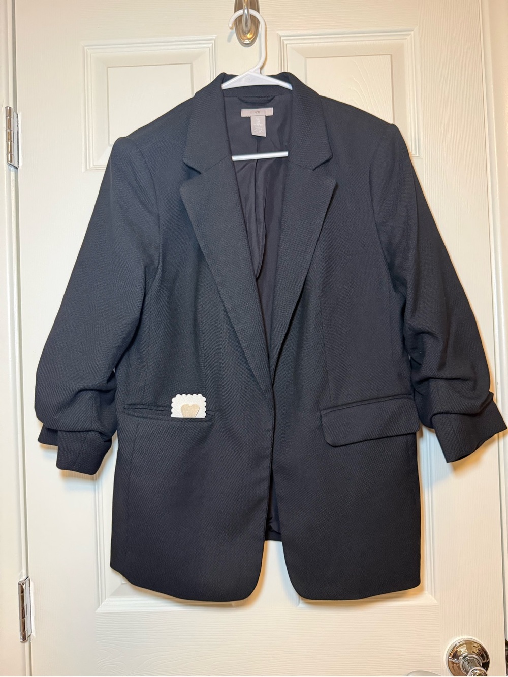 H&M Black Women's Gathered Sleeve Blazer